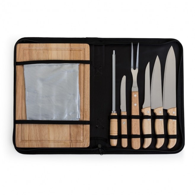 Kit Conjunto Para Churrasco em Bambú Com Avental Kit Conjunto Para Churrasco em Bambú Com Avental