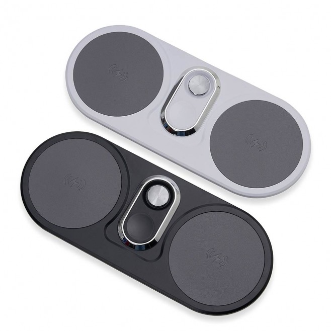Base Dual Indução Para Celulares e Smartwatch Personalizada Com Logotipo Base Dual Indução Para Celulares e Smartwatch Personalizada Com Logotipo