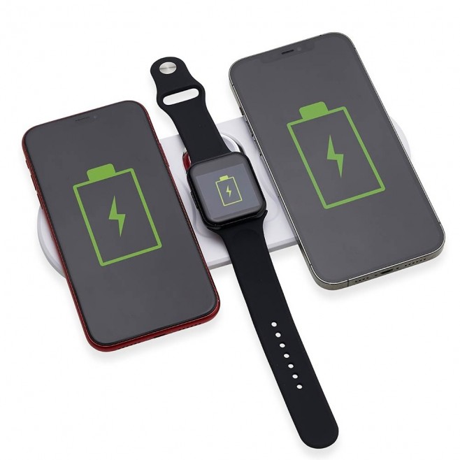 Base Dual Indução Para Celulares e Smartwatch Personalizada Com Logotipo Base Dual Indução Para Celulares e Smartwatch Personalizada Com Logotipo