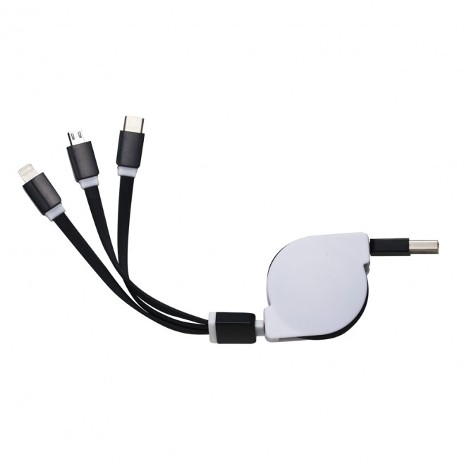 Cabo USB Retrátil 3 em 1 Personalizado Cabo USB Retrátil 3 em 1 Personalizado