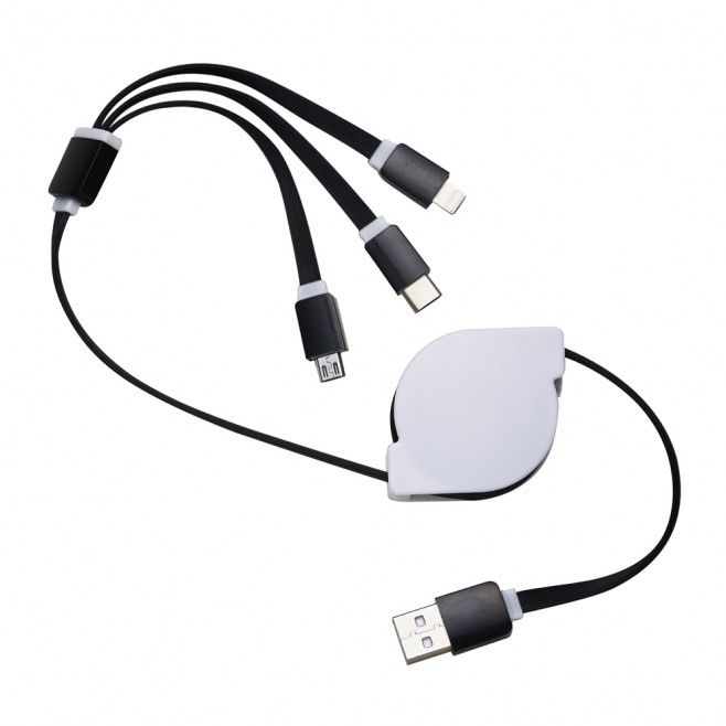 Cabo USB Retrátil 3 em 1 Personalizado Cabo USB Retrátil 3 em 1 Personalizado