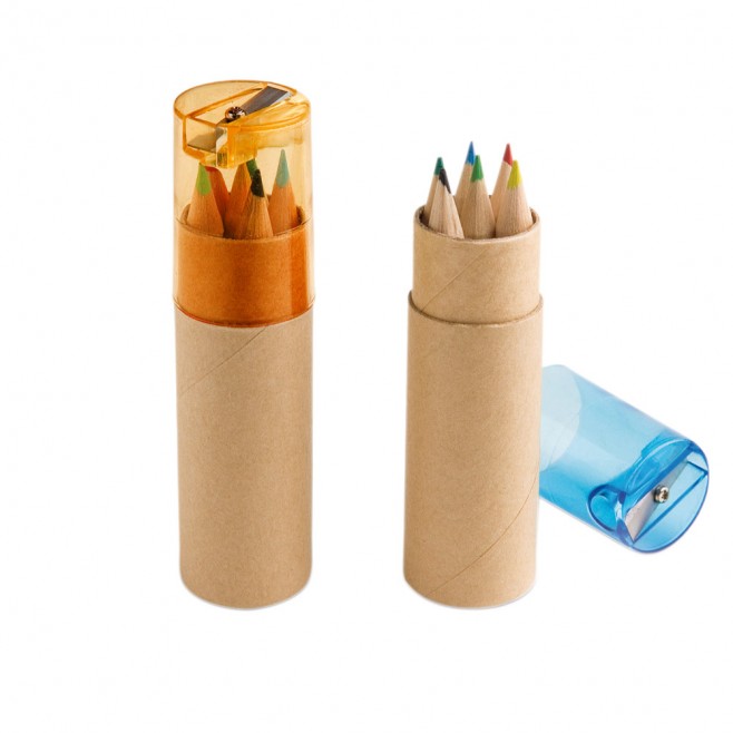 Caixa de Cartão com 6 mini Lápis de Cor Promocional Caixa de Cartão com 6 mini Lápis de Cor Promocional