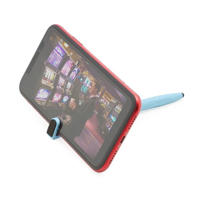 Caneta Fibra de Bambu Com Touch e Suporte Para Celular Personalizada Caneta Fibra de Bambu Com Touch e Suporte Para Celular Personalizada