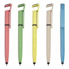 Caneta Fibra de Bambu Com Touch e Suporte Para Celular Personalizada