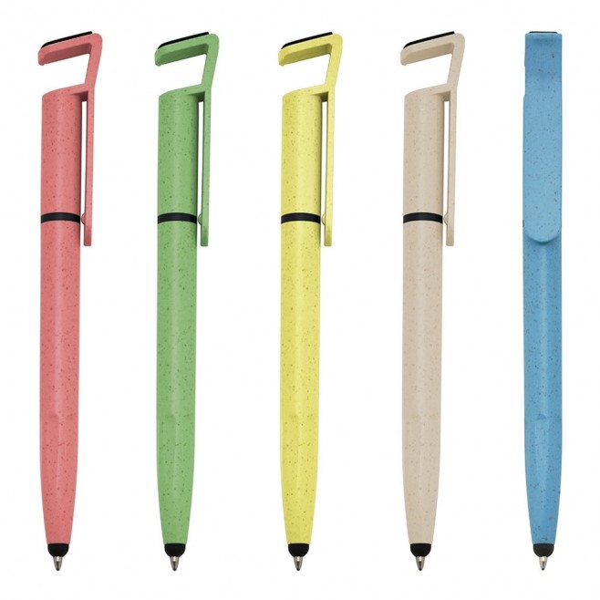 Caneta Fibra de Bambu Com Touch e Suporte Para Celular Personalizada Caneta Fibra de Bambu Com Touch e Suporte Para Celular Personalizada