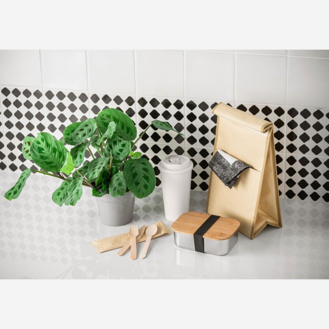 Marmita de Aço Inox Com Tampa de Bambu Personalizada Marmita de Aço Inox Com Tampa de Bambu Personalizada