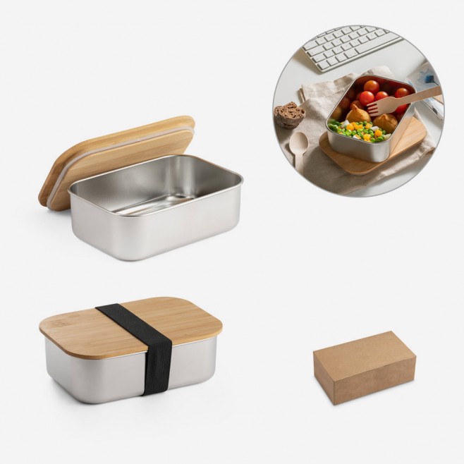Marmita de Aço Inox Com Tampa de Bambu Personalizada Marmita de Aço Inox Com Tampa de Bambu Personalizada