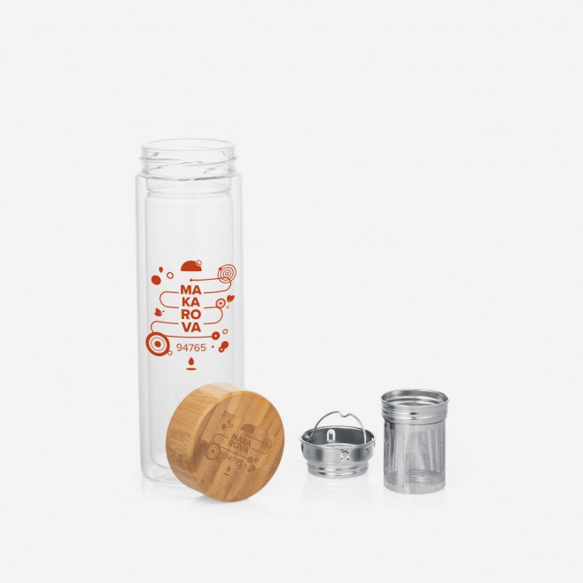 Squeeze de Vidro Com Tampa de Bambu e Infusor Personalizado Squeeze de Vidro Com Tampa de Bambu e Infusor Personalizado