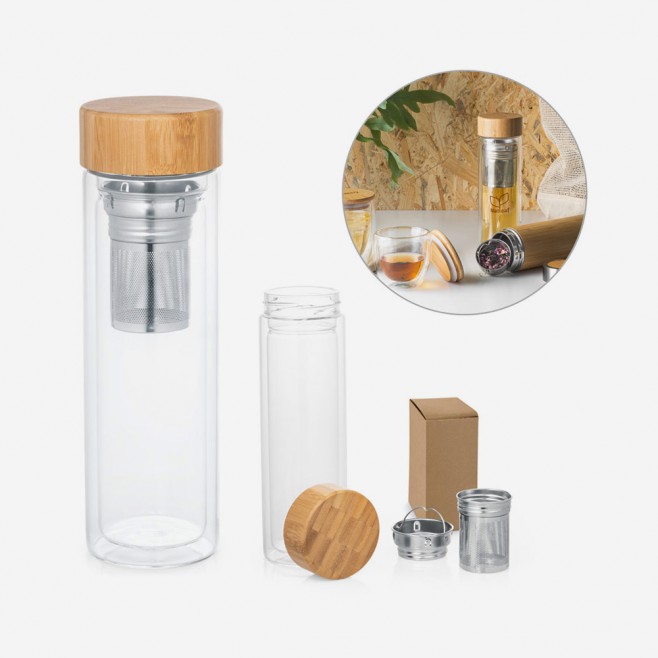 Squeeze de Vidro Com Tampa de Bambu e Infusor Personalizado Squeeze de Vidro Com Tampa de Bambu e Infusor Personalizado